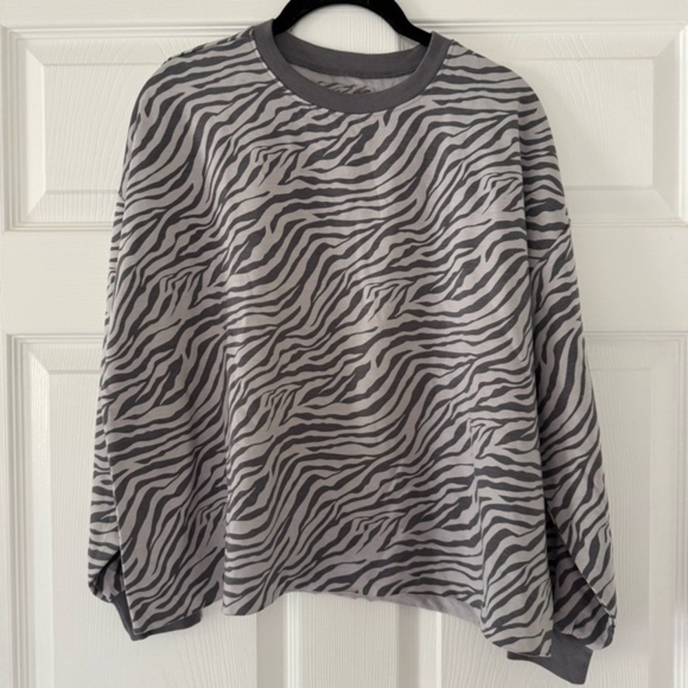Matilda, Jane, good heart, gray zebra print sweatshirt